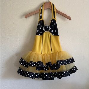 Charming Yellow and Black Polka Dot Kids Dance Costume
